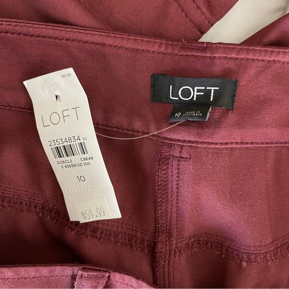 NWT Loft red burgundy rust satin high waisted ankle jogger pants 10 - Picture 6 of 7